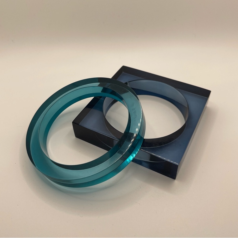 Set of 2 NWT Ink + Alloy Lucite Bangles, translucent blues